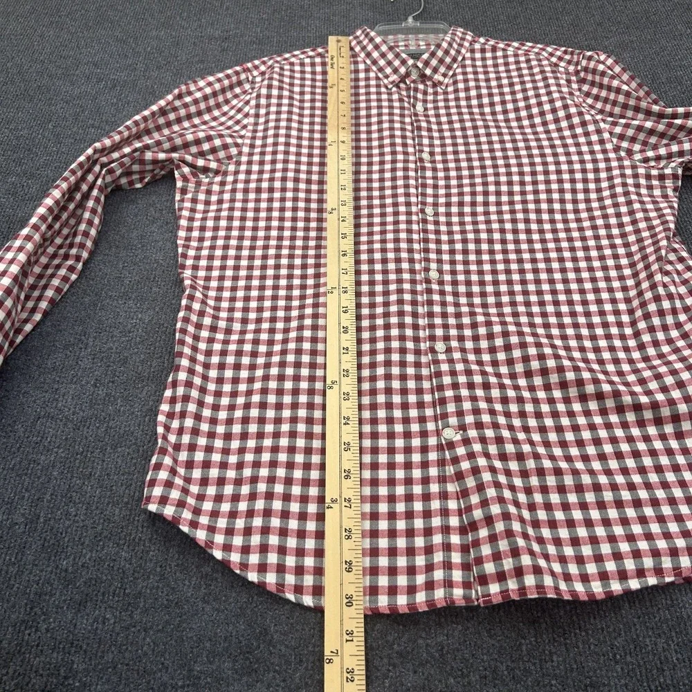 Banana Republic Button Down‎ Shirt Mens L Red Wht Blk Camden Fit Non-Iron Check